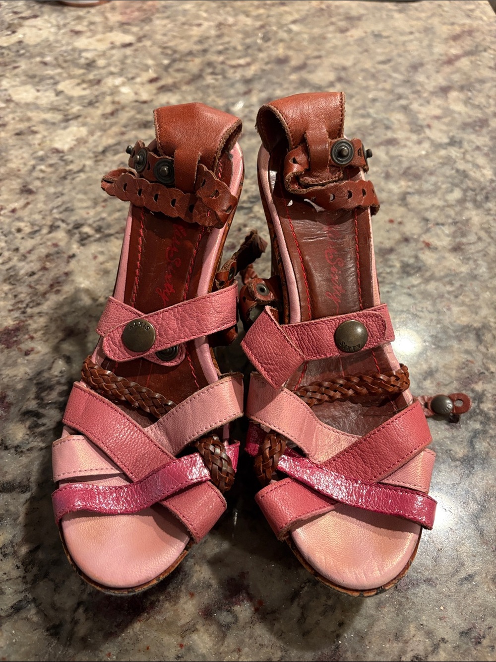 Miss Sixty Pink Mixed-Strap Braided Sandals